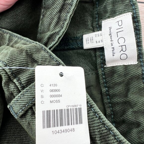 NWT Anthropologie Pilcro Pleated Basque-Waist Olive Green Denim Midi Skirt Sz 16 - Picture 6 of 14